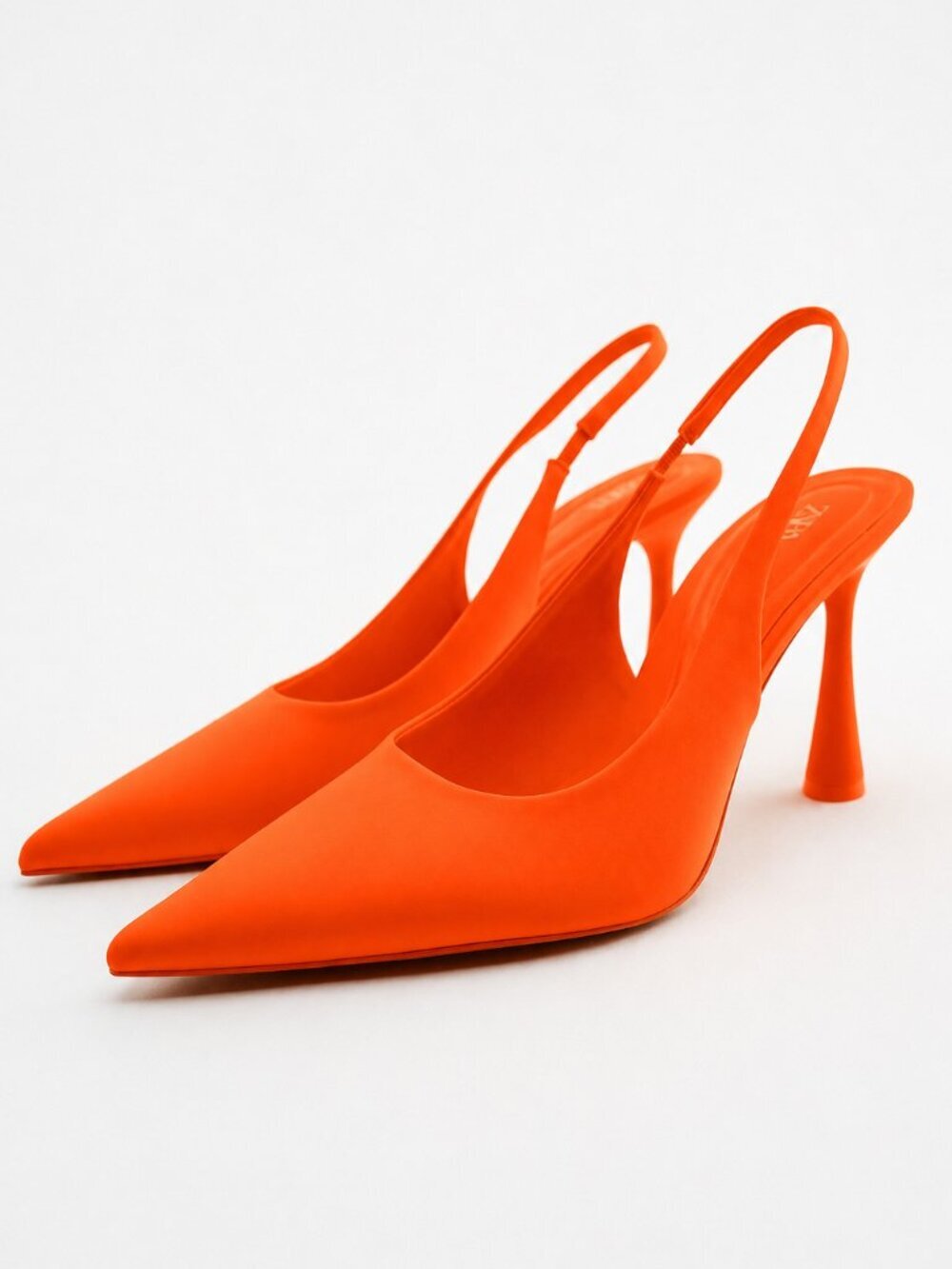 Zara Slingback Strap Pointed Toe Heels Matte Orange Size 39/8 - Picture 2 of 6